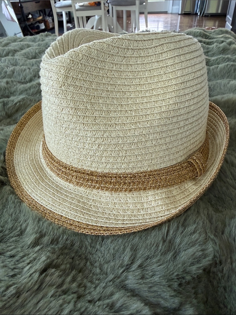 Scala Pronto Cream Straw Fedora with Metallic Gold Trim